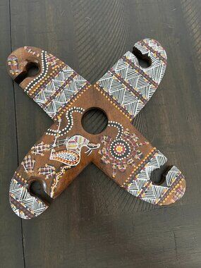 Birubi Art Hand Painted Wooden Star Wine Bottle Glass Holder